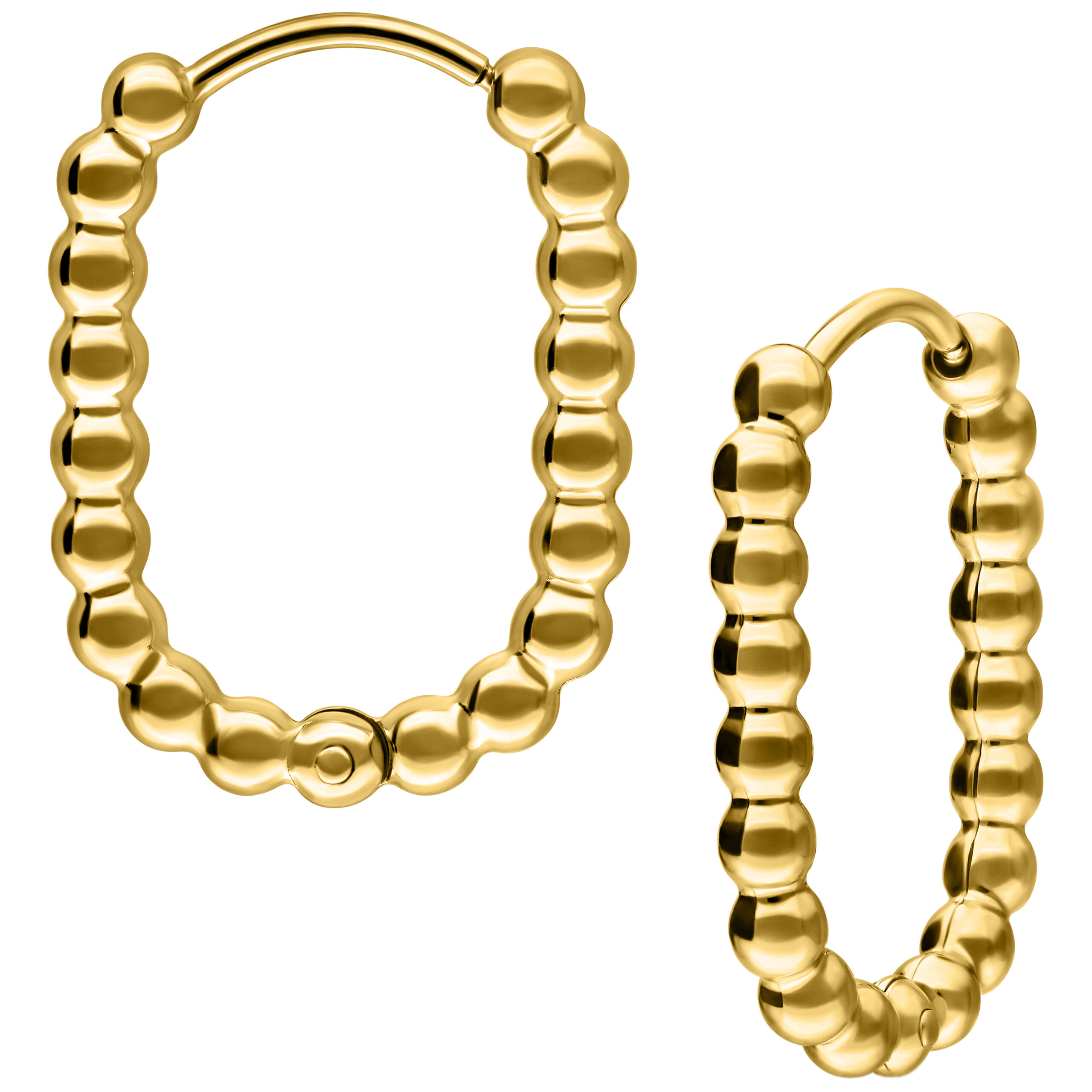 Aros dorados ovalados con diseño Bubble sobre fondo blanco