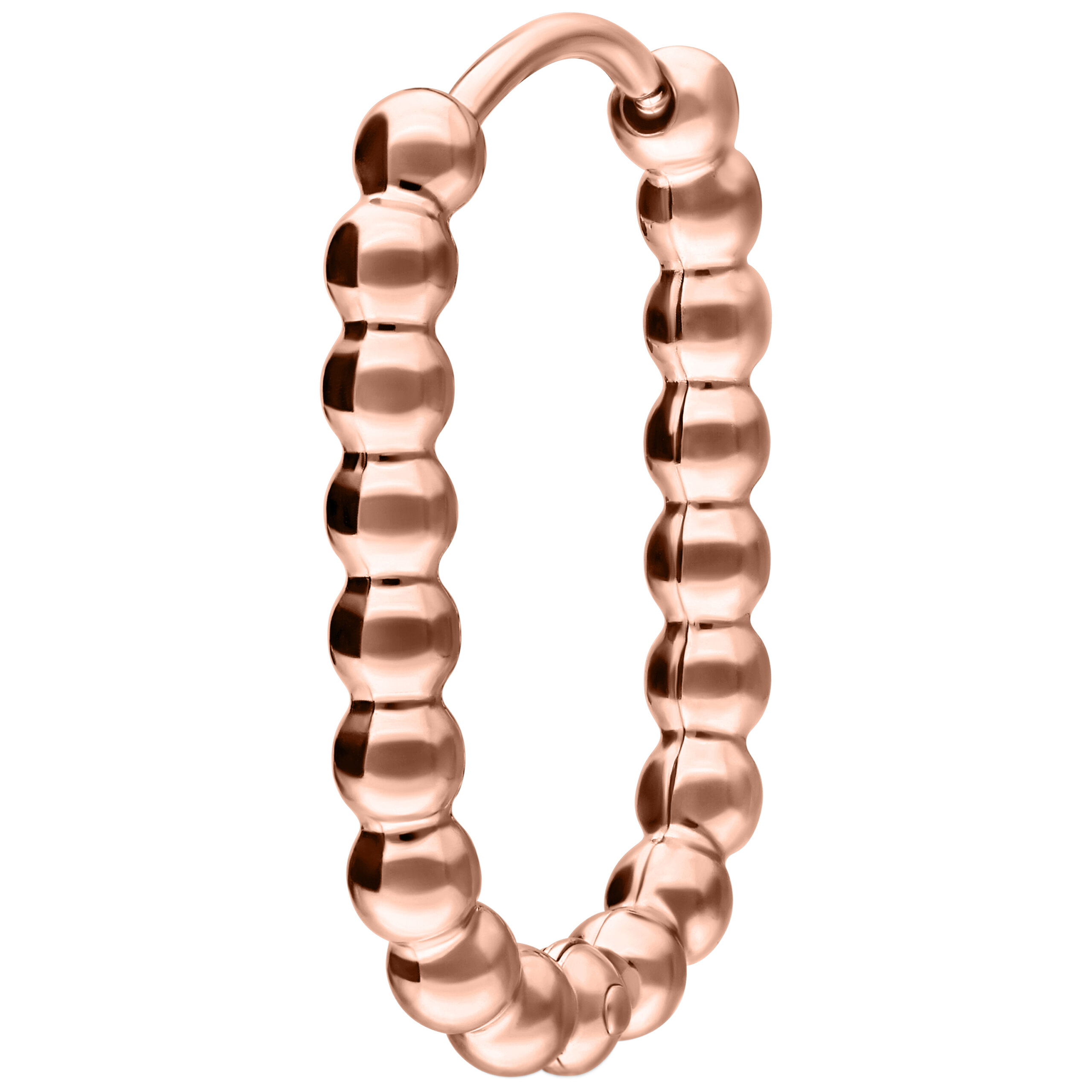 Ovaler Bubble Hoop Ohrring in glänzendem Roségold auf weißem Hintergrund