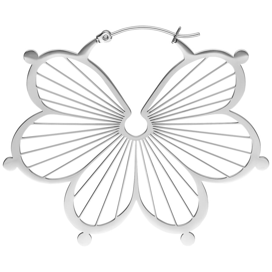 Aros de Flores Plateados de acero quirúrgico brillante sobre fondo blanco