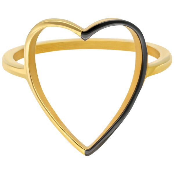 Aro de corazón dorado con motivo bicolor sobre fondo blanco