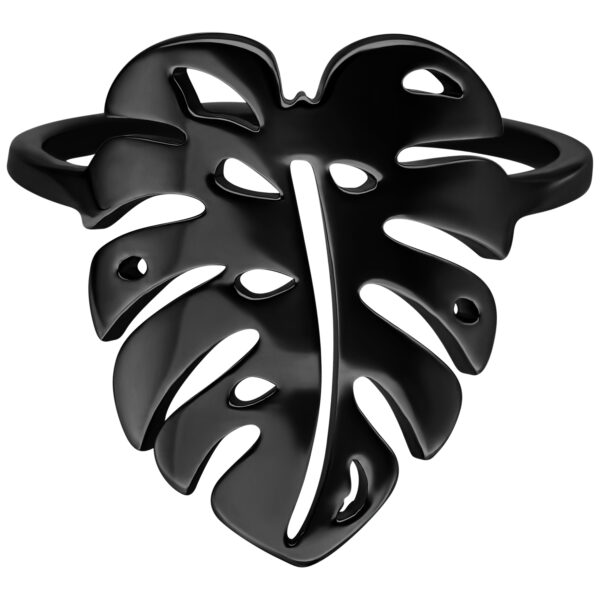 Anillo Hoja de Monstera Negro de acero quirúrgico, tamaño 18,0 mm, sobre fondo blanco