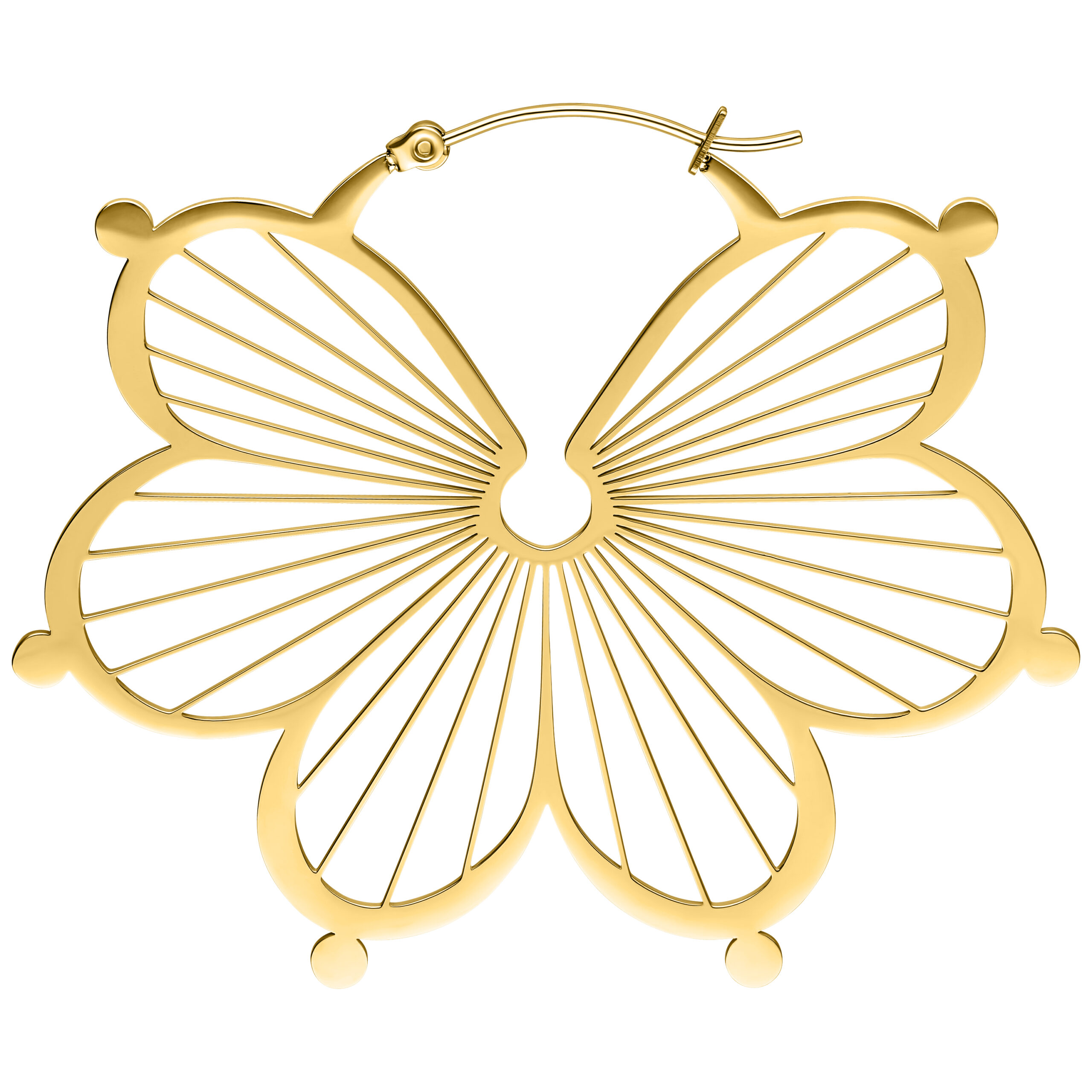 Aros dorados en forma de flor sobre fondo blanco