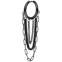 Aros negros de cadena multicapa de acero quirúrgico Pendientes negros con varias capas de cadenas de acero quirúrgico sobre fondo blanco