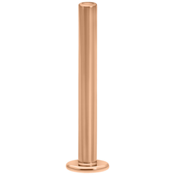 Labret Push-Fit de titanio en oro rosado, 1,2 mm de grosor, 6,0 mm de largo sobre fondo blanco