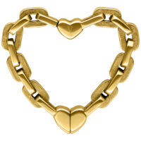 Pesas para orejas en forma de corazón en oro brillante sobre fondo blanco