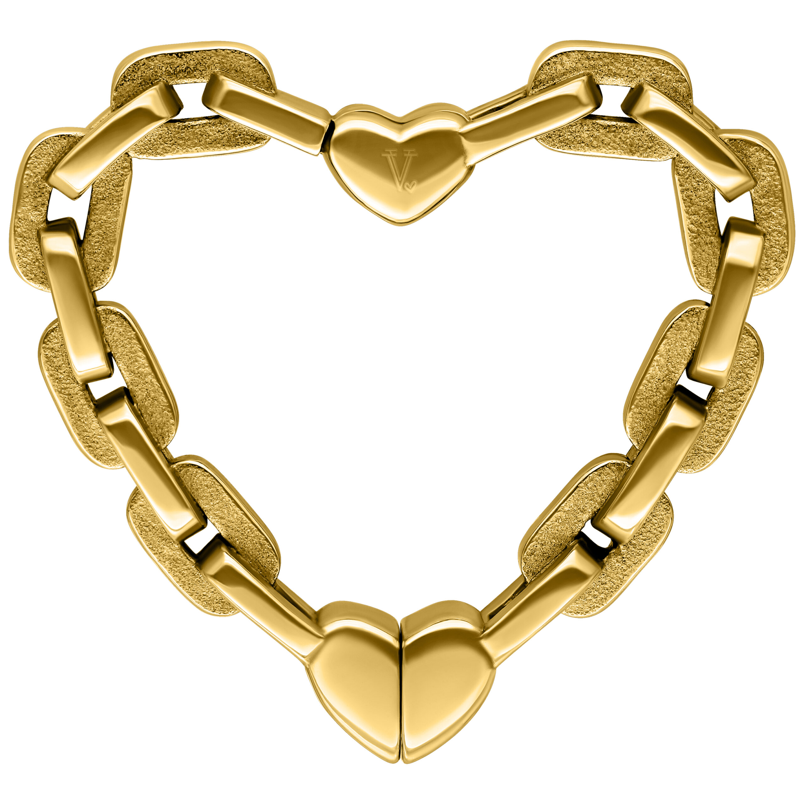 Pesas para orejas en forma de corazón en oro brillante sobre fondo blanco