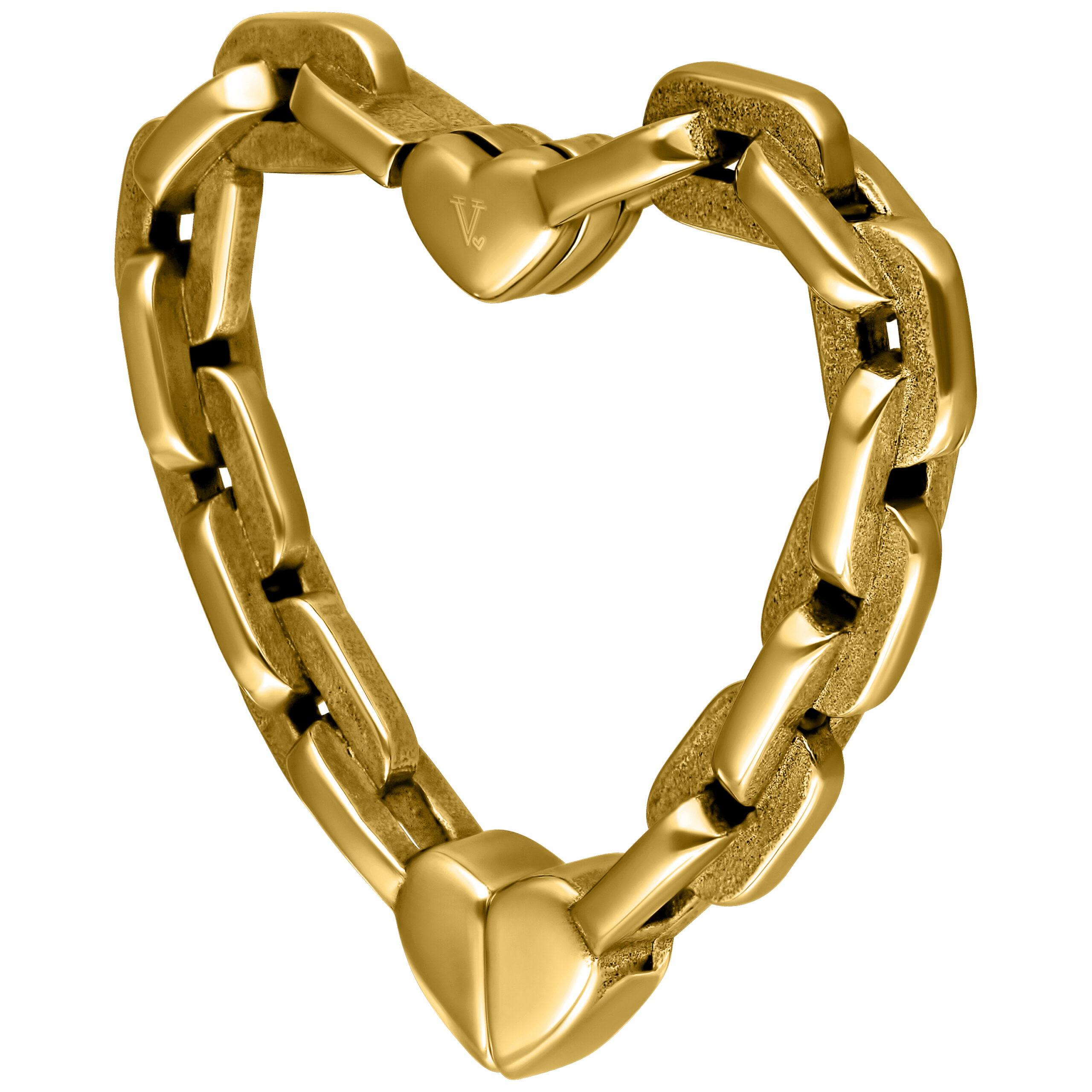 Peso para orejas dorado en forma de corazón sobre fondo blanco