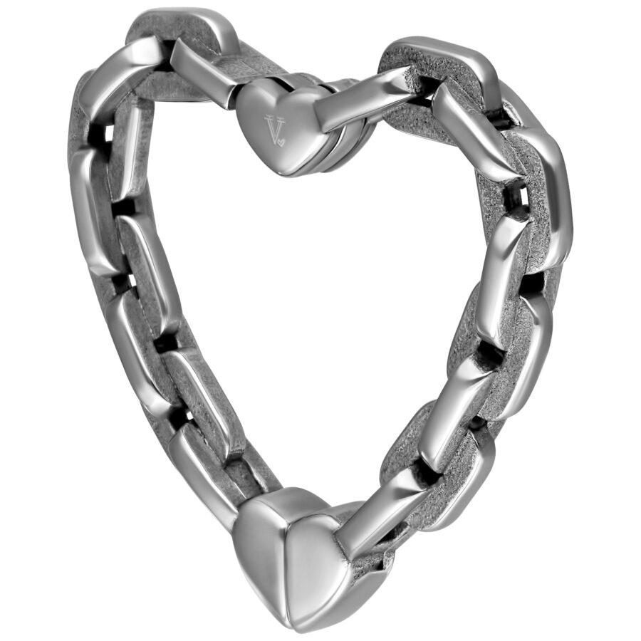 Peso para oreja en forma de corazón plateado de PMMA sobre fondo blanco