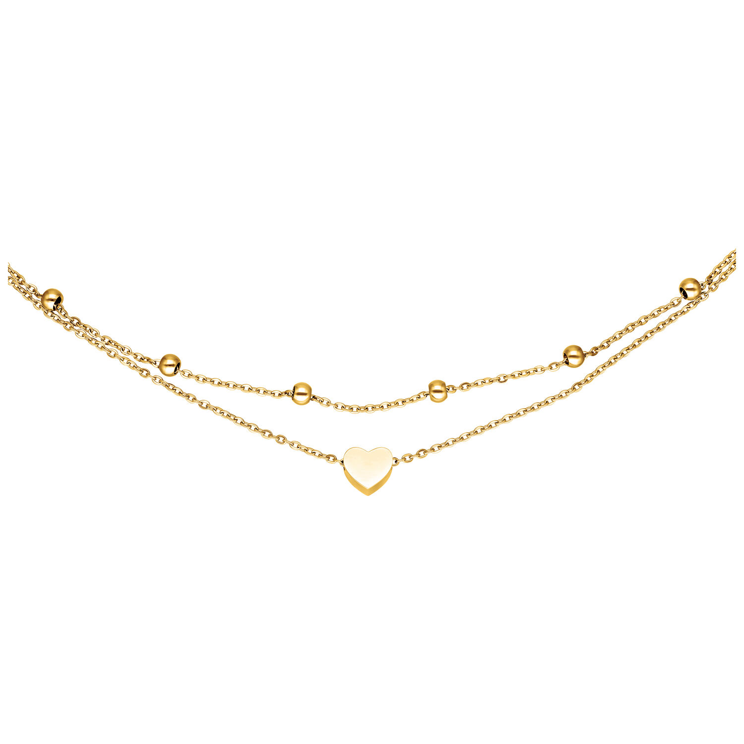 Pulsera de dos filas de metal dorado con colgante de corazón