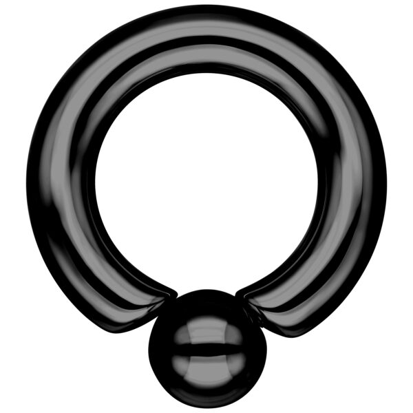 Anillo de rosca negro de acero quirúrgico, 6mm de grosor, 15mm de diámetro interno, bola de 10mm sobre fondo blanco