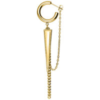 Pendientes dorados con colgante triangular y cadena sobre fondo blanco