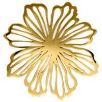 Pendientes de flores doradas de acero quirúrgico Pendientes dorados en forma de flor sobre fondo blanco