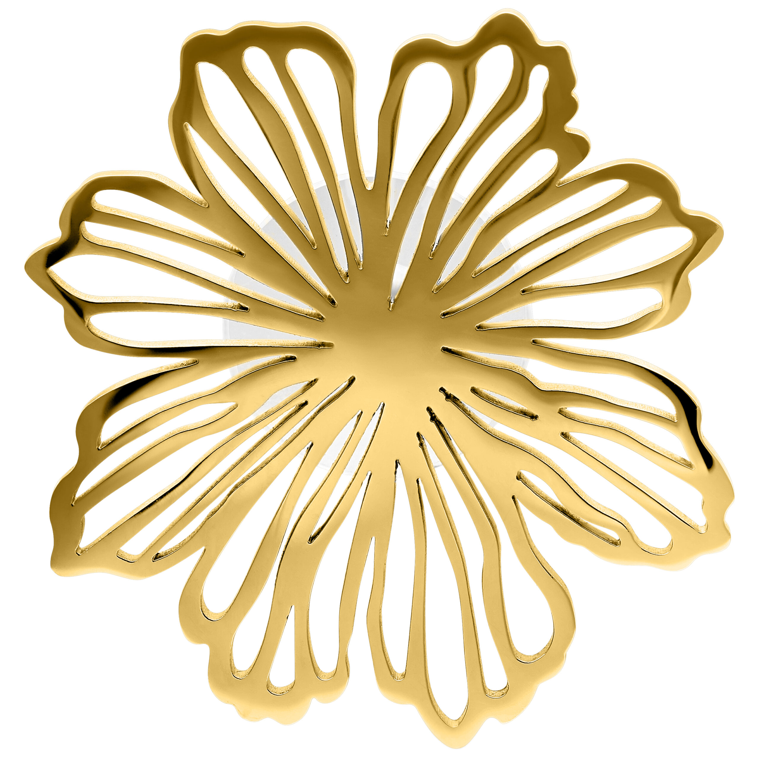 Pendientes de flores doradas de acero quirúrgico Pendientes dorados en forma de flor sobre fondo blanco