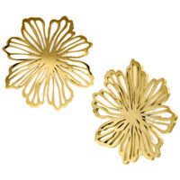 Finos Pendientes de Flores - Oro Par de pendientes de flores doradas de acero quirúrgico sobre fondo blanco