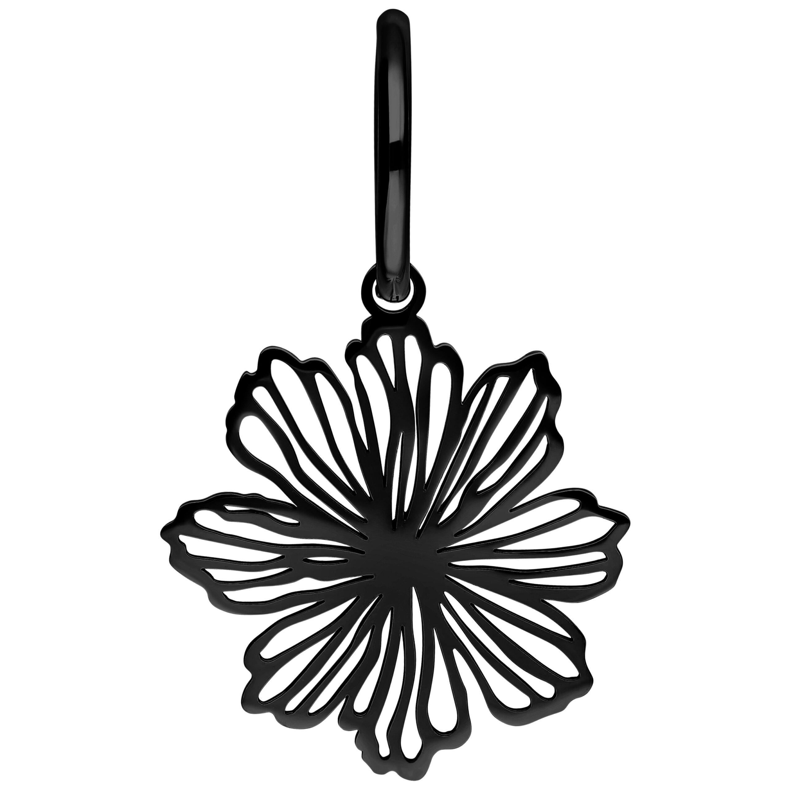 Aro negro en forma de flor sobre fondo blanco