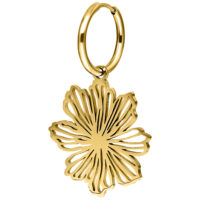Pendientes de flores doradas de acero quirúrgico Pendientes dorados con motivo de flores sobre fondo blanco