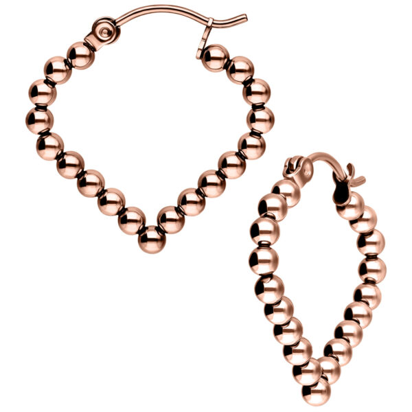 Aros Bubble Polygon de oro rosa de acero quirúrgico 316L sobre fondo blanco