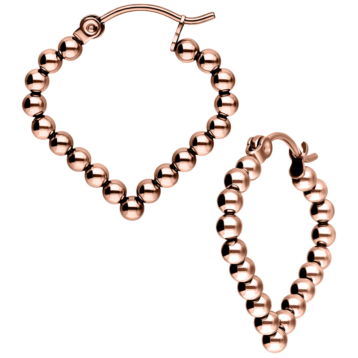 Bubble Polygon Hoops Roségold Ohrringe Roségoldene Bubble Polygon Hoops aus Chirurgenstahl 316L auf weißem Hintergrund
