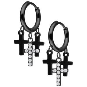 Little Dangling Cross Hoops - Negro