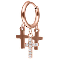 Kreolen mit kleinen Kreuzanhängern Roségold Ohrring Roségold mit drei kleinen Kreuzanhängern, einer mit Kristallen