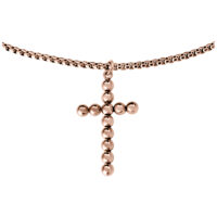 Roségoldene Halskette mit kreuzförmigem Anhänger aus Perlen auf weißem Hintergrund