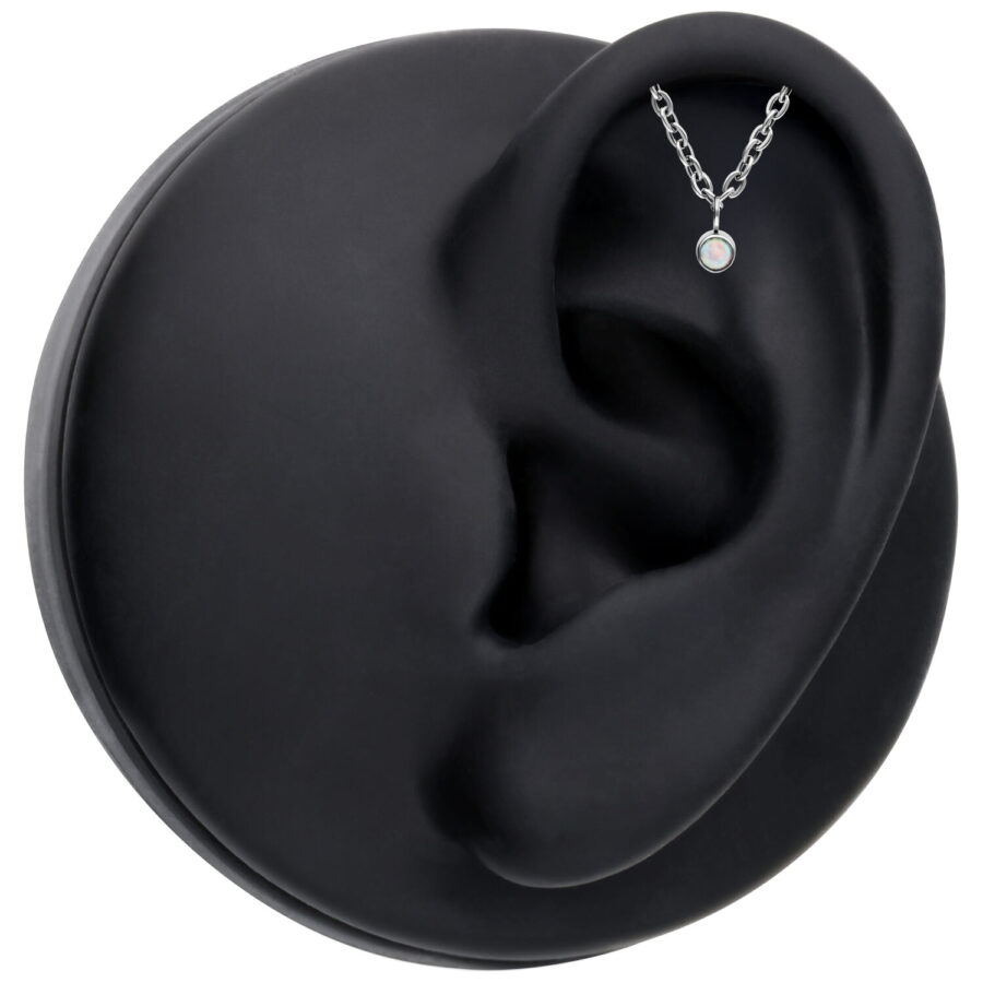 Ajuste Push Fit plateado con ópalo sintético en modelo de oreja negra