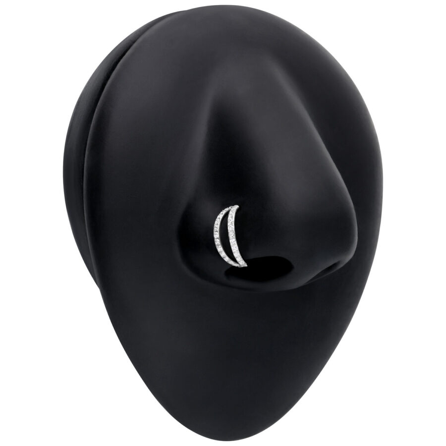 Clicker de Cristal Doble Fila en Plata en cabeza de modelo negra