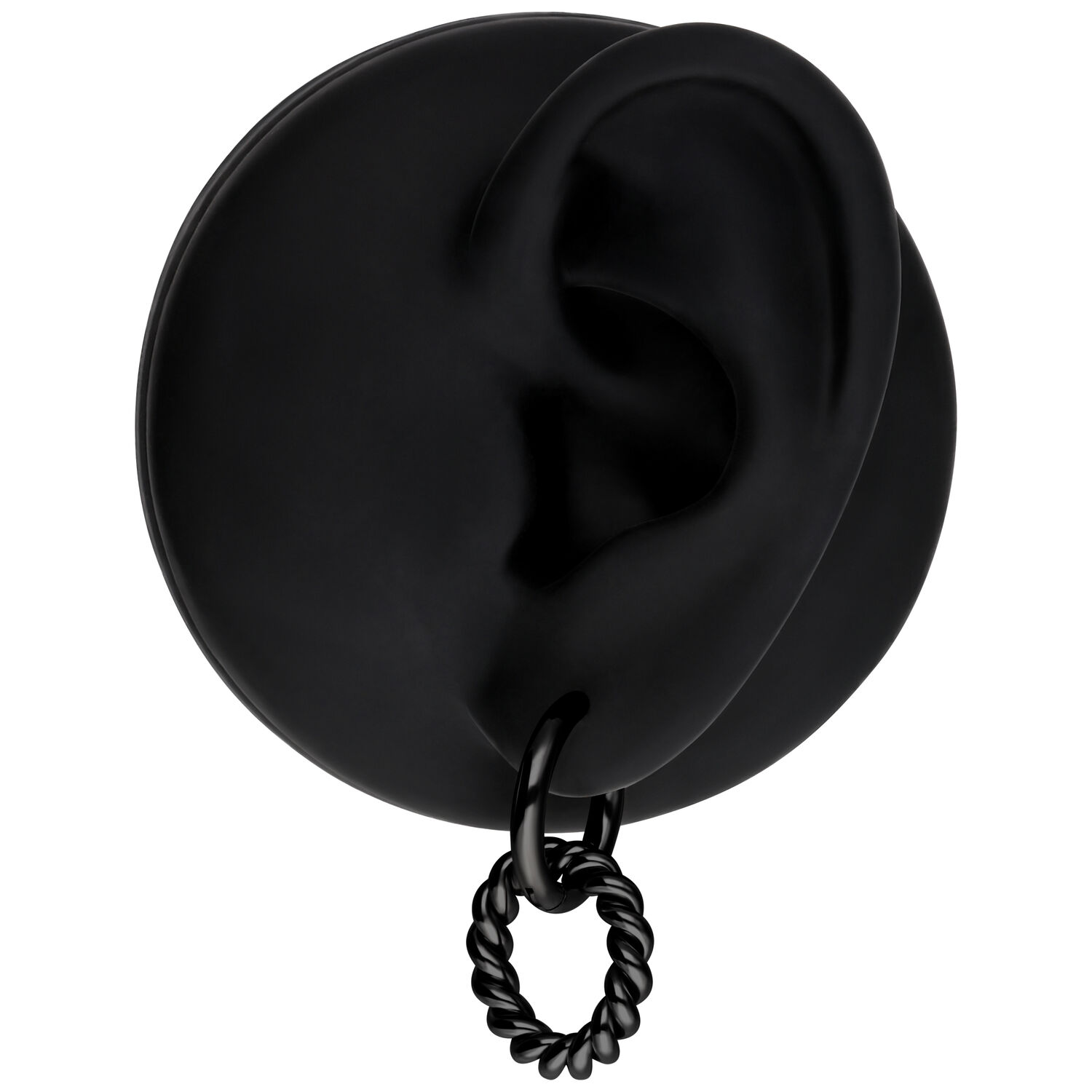 Schwarze Ohrcreolen aus Chirurgenstahl auf weißem Hintergrund