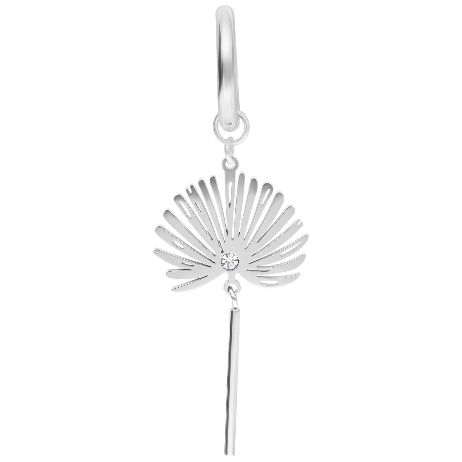 Silberner Ohrring im Petticoat-Stil mit klarem Kristall auf weißem Hintergrund