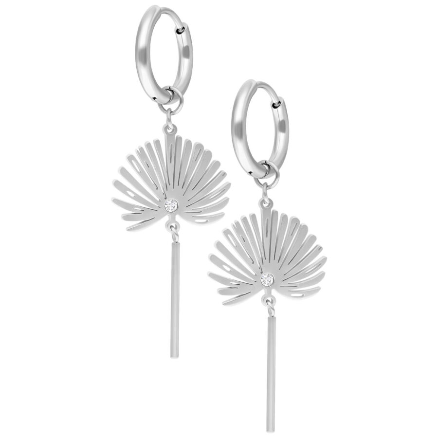 Pendientes Petticoat de acero inoxidable plateados sobre fondo blanco