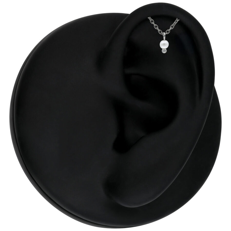 Oreja de silicona negra con perla Helix de plata