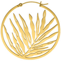 Aros Dorados Noble Leaf Pendientes dorados con motivo de hoja sobre fondo blanco