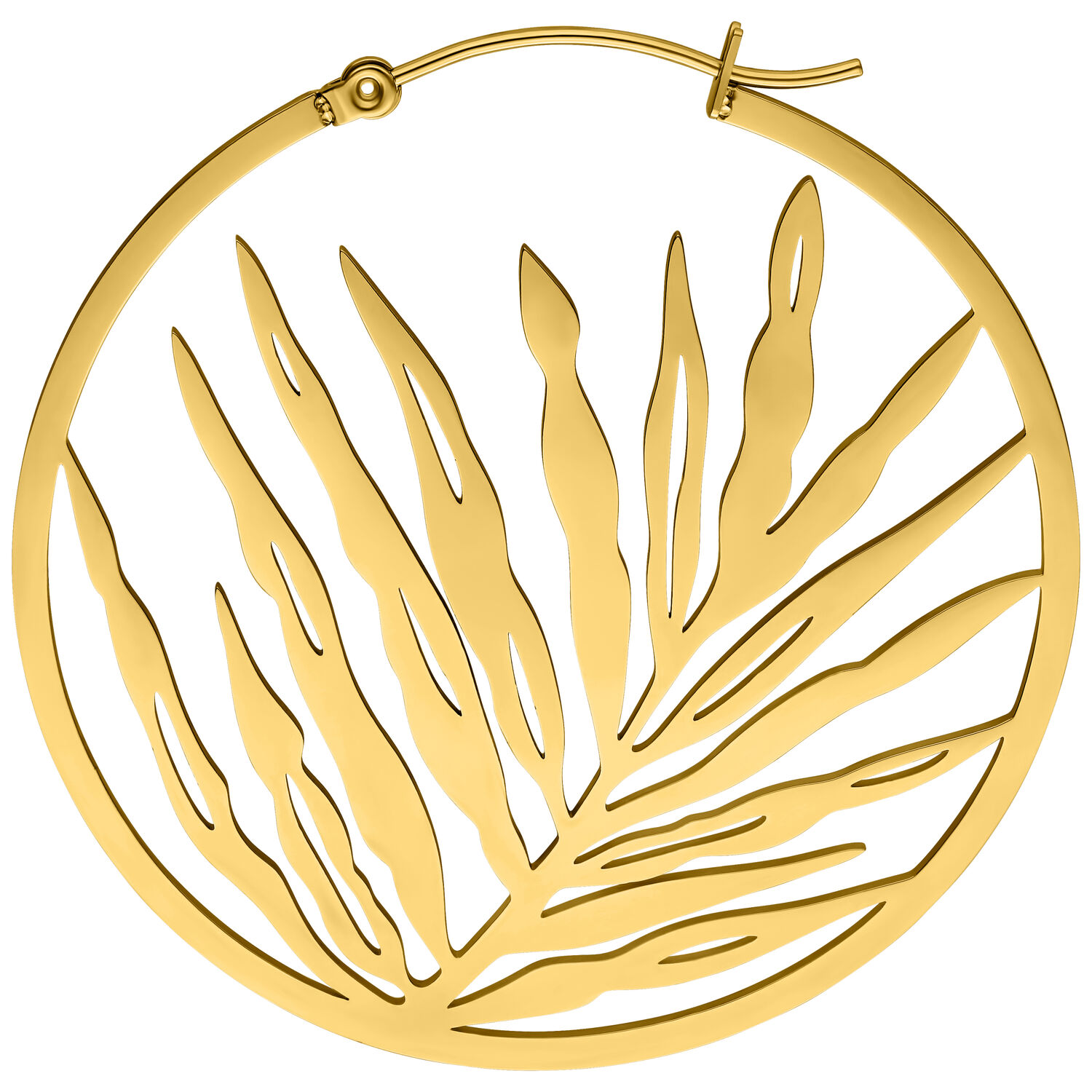Aros Dorados Noble Leaf Pendientes dorados con motivo de hoja sobre fondo blanco