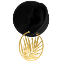 Aros dorados Noble Leaf de acero quirúrgico Aros dorados con diseño de hojas sobre fondo negro