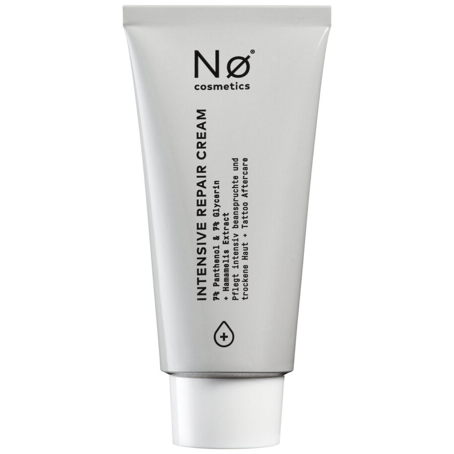Tubo gris de la Crema Reparadora Intensiva Nø Cosmetics sobre fondo blanco