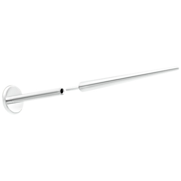 Varilla de inserción Push-Fit plateada de titanio sobre fondo blanco