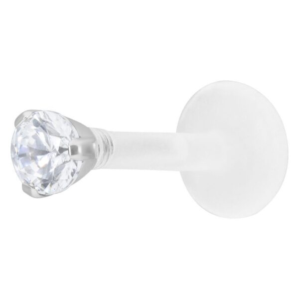 Labret de plata con cristal claro de 2,5 mm sobre fondo blanco