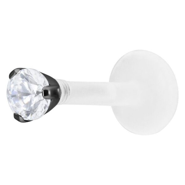 Labret negro con piedra de cristal claro, bola de 2,5 mm sobre fondo blanco