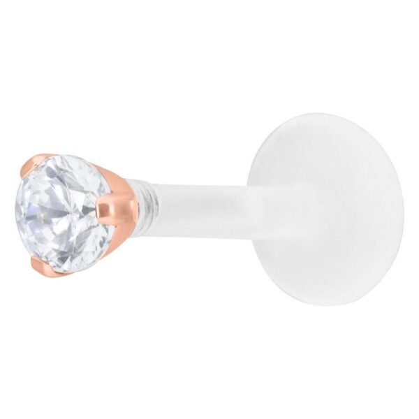 Labret de oro rosa con cristal de 2,5 mm sobre fondo blanco