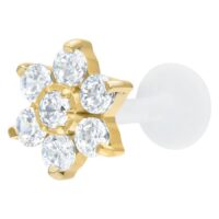 Piercing Labret de Flor de Cristal Dorado Labret dorado con adorno de cristal en forma de flor, cristales claros