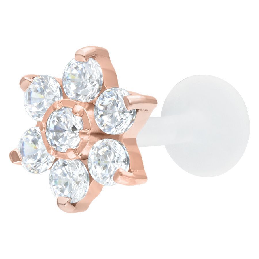 Labret mit roségoldener Kristallblume und PTFE Stab, Studiohintergrund