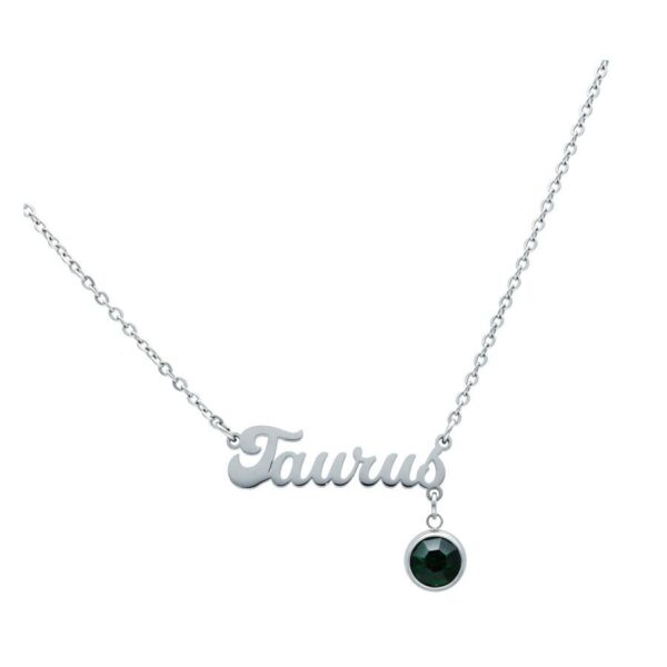 Collar de plata con inscripción 'Taurus' y colgante negro
