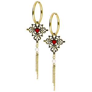 Aros Little Sacred Heart Enamel Par - Oro