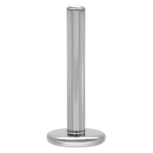 Barra labret plateada de titanio con rosca interna sobre fondo blanco