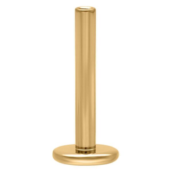 Labret dorado de titanio con Push Fit, 1.0 mm de grosor, 5.0 mm de longitud, sobre fondo blanco