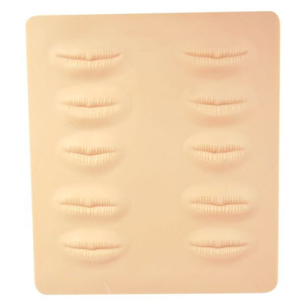 Placa de silicona beige con labios en relieve, fondo neutro