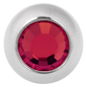 Silberner Titanaufsatz mit rotem Kristall, 2,5 mm Kugelgröße