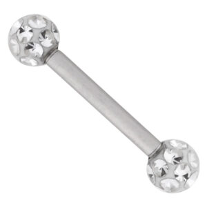 Silbernes Titan Barbell mit kristallklaren Kugeln, 8mm Länge