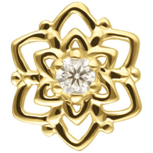 Adorno Flower de moissanita oro 14K Perfect Fit