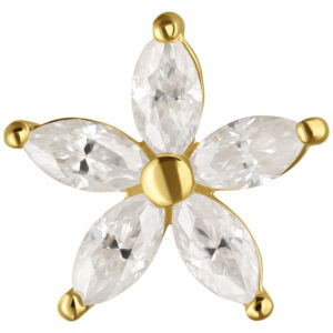 Adorno Flower de moissanita oro 14K Perfect Fit